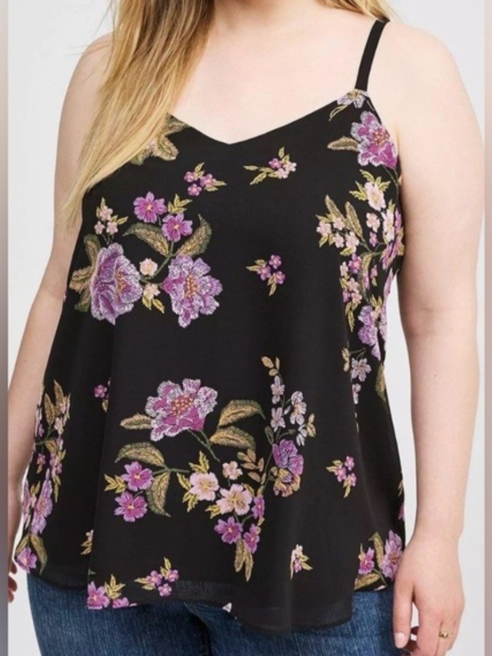 Torrid Sophie Black Floral Chiffon Swing Cami Tank Size 1